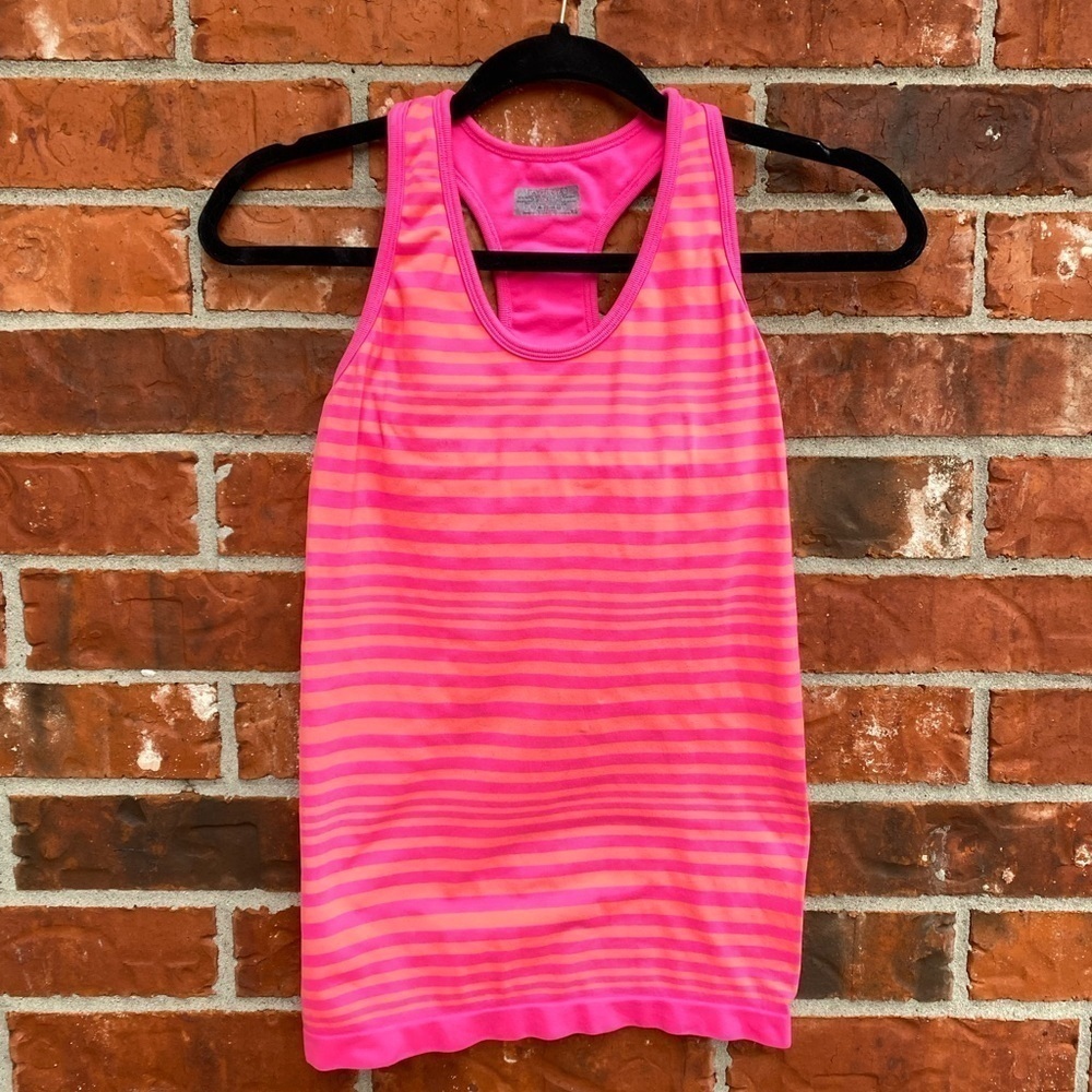 Athleta Womens XS Neon Pink Stripe Built In Shelf Bra Racerback Active Tank Top